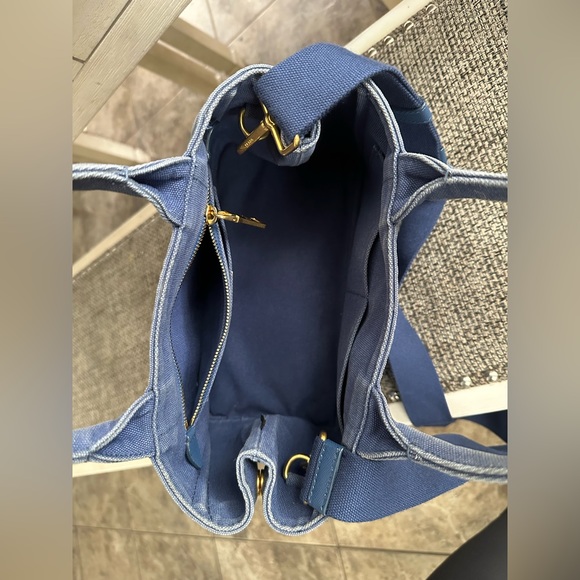 Prada Canapa canvas blue small tote with strap and card certificate - Picture 10 of 11